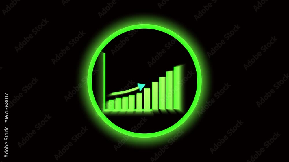 Poster animated business graph chart on glowing green circle abstract technology background. green circle g