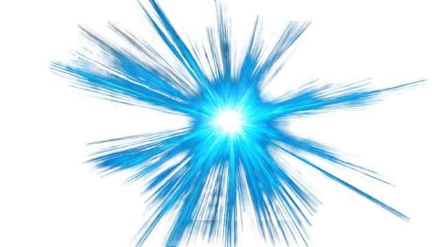Blue light burst effect illuminating darkness isolated on transparent background