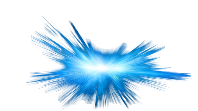 Blue light burst illuminating darkness isolated on transparent background