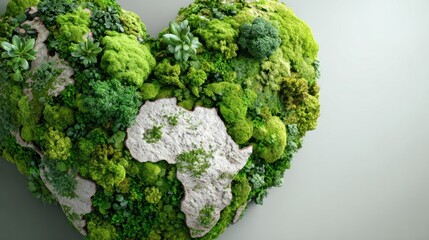 Heart shaped wall art with african continent moss