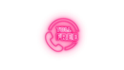A glowing pink neon toll free icon isolated on transparent background, symbolizing customer service, support, and communication with a modern design