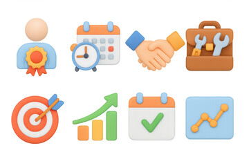 Colorful 3d icons for business and management success