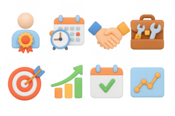 Colorful 3d icons for business and management success