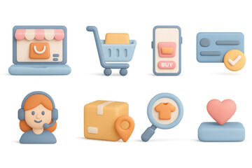 Colorful 3d icons for e-commerce and online shopping concepts