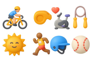 3d icon set featuring cycling, fitness, and sports elements for health and lifestyle designs