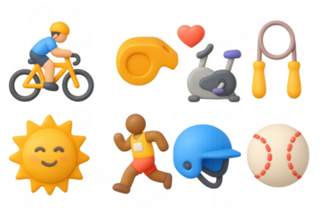 3d icon set featuring cycling, fitness, and sports elements for health and lifestyle designs