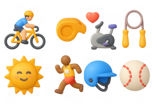 3d icon set featuring cycling, fitness, and sports elements for health and lifestyle designs - Powered by Adobe