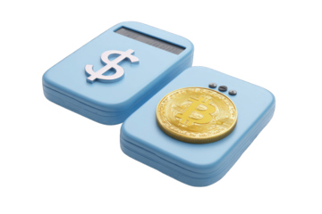 Light-blue calculator-like cases, one with a dollar sign, the other with a bitcoin
