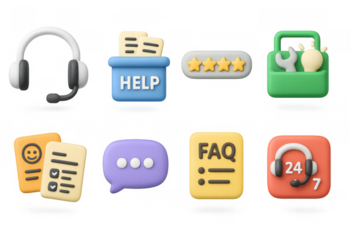 Customer support icons set with 3d style for 24/7 assistance and feedback