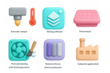 Colorful 3d icons for 3d printing tools and software applications