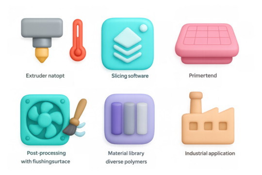 Colorful 3d icons for 3d printing tools and software applications