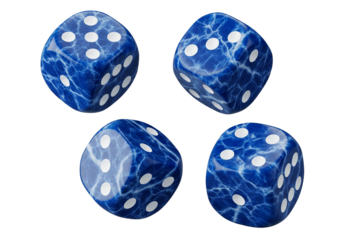 Blue dice cubes isolated on transparent background