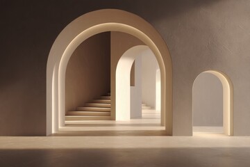 Fototapeta premium Beige arches, sunlit interior
