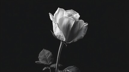 Black white sympathy card single white rose on black background elegant serif font minimal layout no people