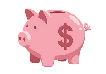 Pink piggy bank on white background with coins and savings concept