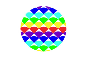 Vibrant circular pattern of overlapping rainbow-colored scallop shapes — bold, playful design evoking retro style, celebration, or artistic symmetry perfect for logos or decorative visuals.