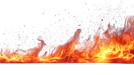 Dynamic trail of fire with vibrant flames and fiery embers isolated on transparent background