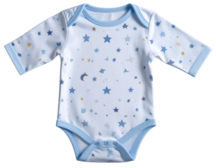 Baby Onesie Featuring Playful Star and Moon Pattern, Angled Side Perspective, isolated