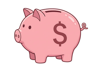 Fototapeta premium Pink piggy bank with money and dollar sign icon on white background