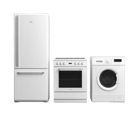 Fototapeta premium White appliances fridge, stove, and washer