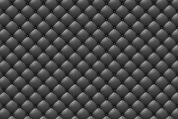 Naklejka premium Luxurious black leather upholstery background. Seamless pattern of quilted squares with stitching thread vector illustration.