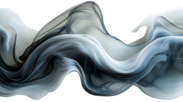 Elegant swirling smoke shades of gray isolated on transparent background