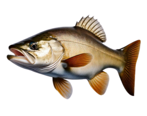 Atlantic Cod Fish with Slight Angle Swimming Pose, isolated on transparent background”