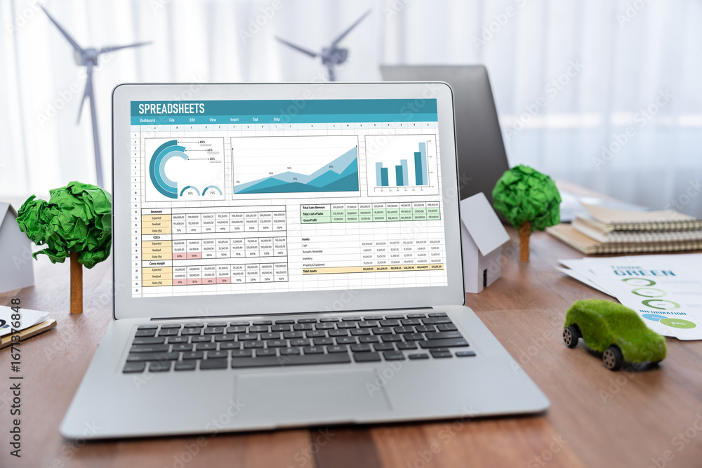 Poster spreadsheet document information financial startup concept. data and graphs in spreadsheet documents
