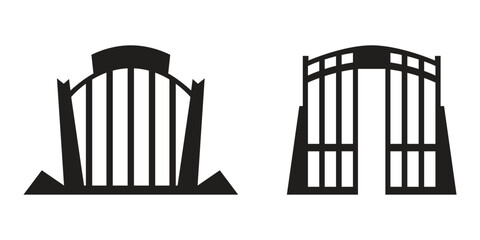 Black zoo gate silhouette vector set