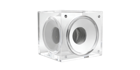 Transparent cube-shaped speaker enclosure