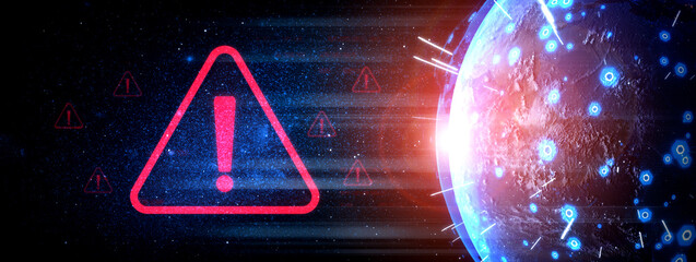 Cybersecurity alert warning showing red cyber for data breach, network threat, and cyber security system vulnerability with emphasis on security risk, caution, digital protection Vouch