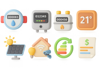 Colorful 3d icons of smart home devices for energy management and sustainability