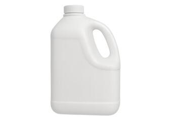 White plastic bottle with handle for detergent, bleach, cleaning product or milk, isolated on transparent background