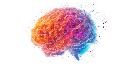 Futuristic digital brain showcasing technology and creativity in vibrant colors isolated on transparent background
