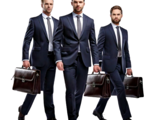 Businessmen in Suits Walking Forward Together, isolated on transparent background”
