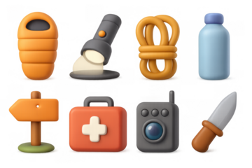 Camping gear icons: essential 3d tools for outdoor adventure enthusiasts
