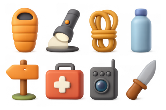 Camping gear icons: essential 3d tools for outdoor adventure enthusiasts