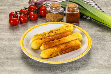 Crispy breaded mozarella cheese sticks