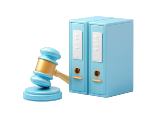 Light-blue legal files and gavel