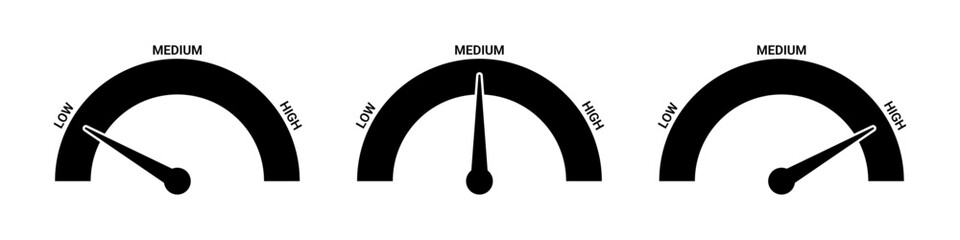 Satisfaction Level Gauge Icons with Percentages Flat Vector Meters for Feedback, Ratings, and Analytics Dashboards