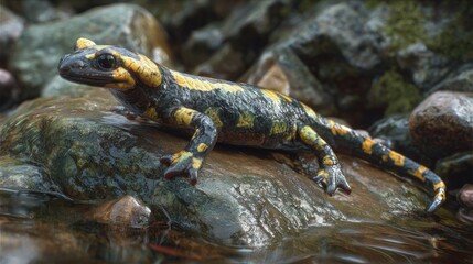 Obraz premium Salamander on wet rocks