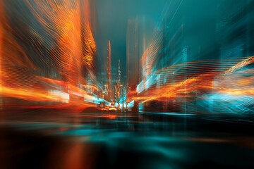 Fototapeta premium Abstract city lightscape with vibrant color streaks.