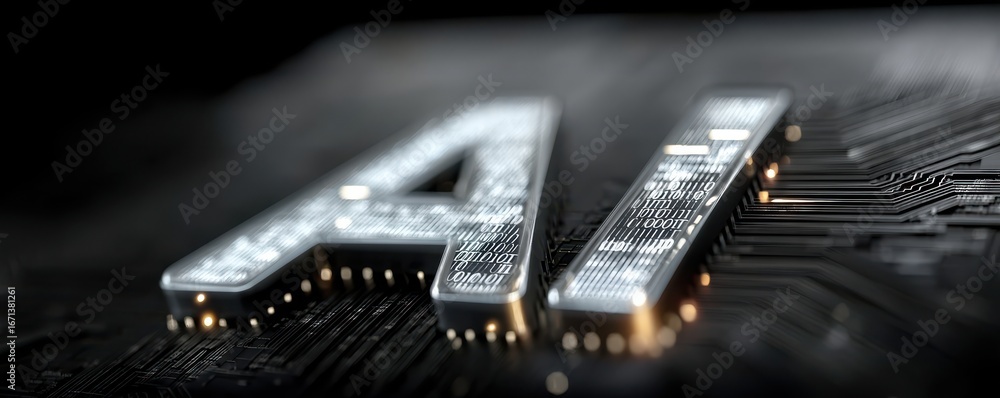 Aufkleber futuristic ai logo with technological elements and digital binary code background