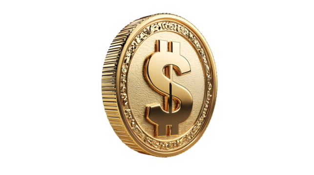 Golden dollar coin 3d realistic gold coin icon isolated on transparent background - Powered by Adobe
