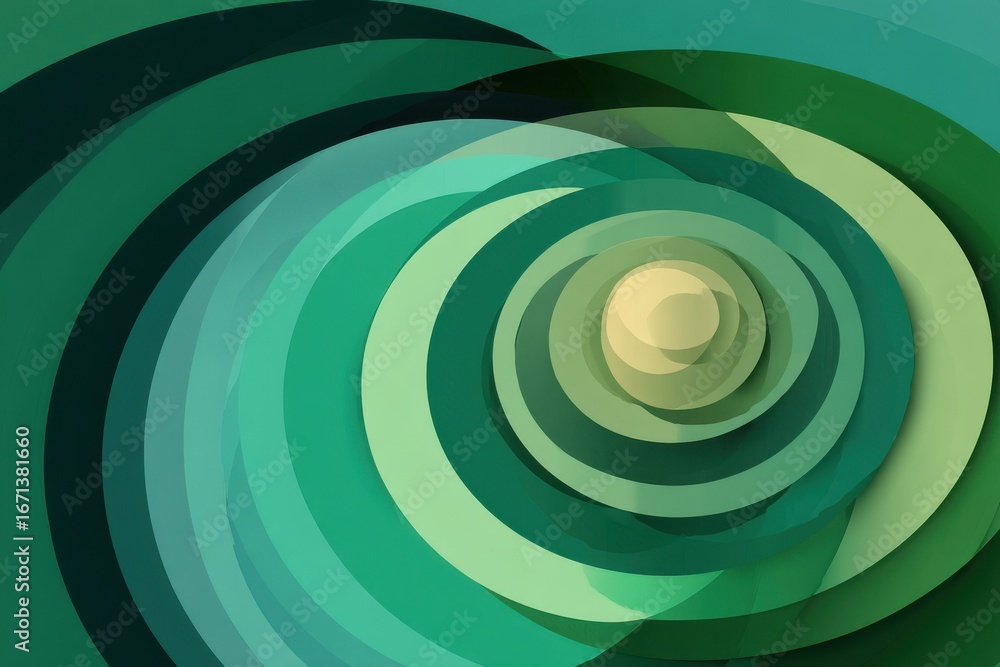 Poster green and yellow abstract wave pattern with concentric circles