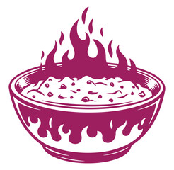A bowl of spicy and fiery chili soup with flames vector illustration