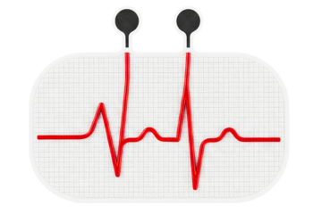 Stylized red heart rate line on an ECG monitor display isolated on a transparent background