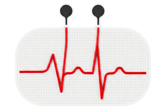 Stylized red heart rate line on an ECG monitor display isolated on a transparent background