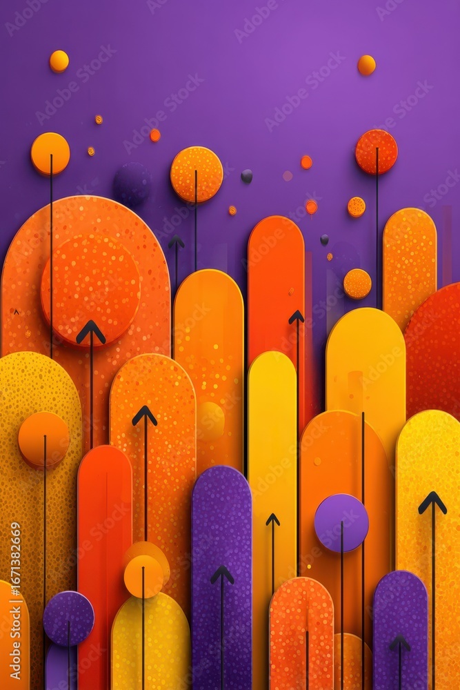 Poster abstract geometric artwork with vibrant colors and rising arrow patterns