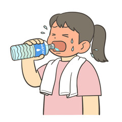 ペットボトルから勢いよく水を飲む女の子